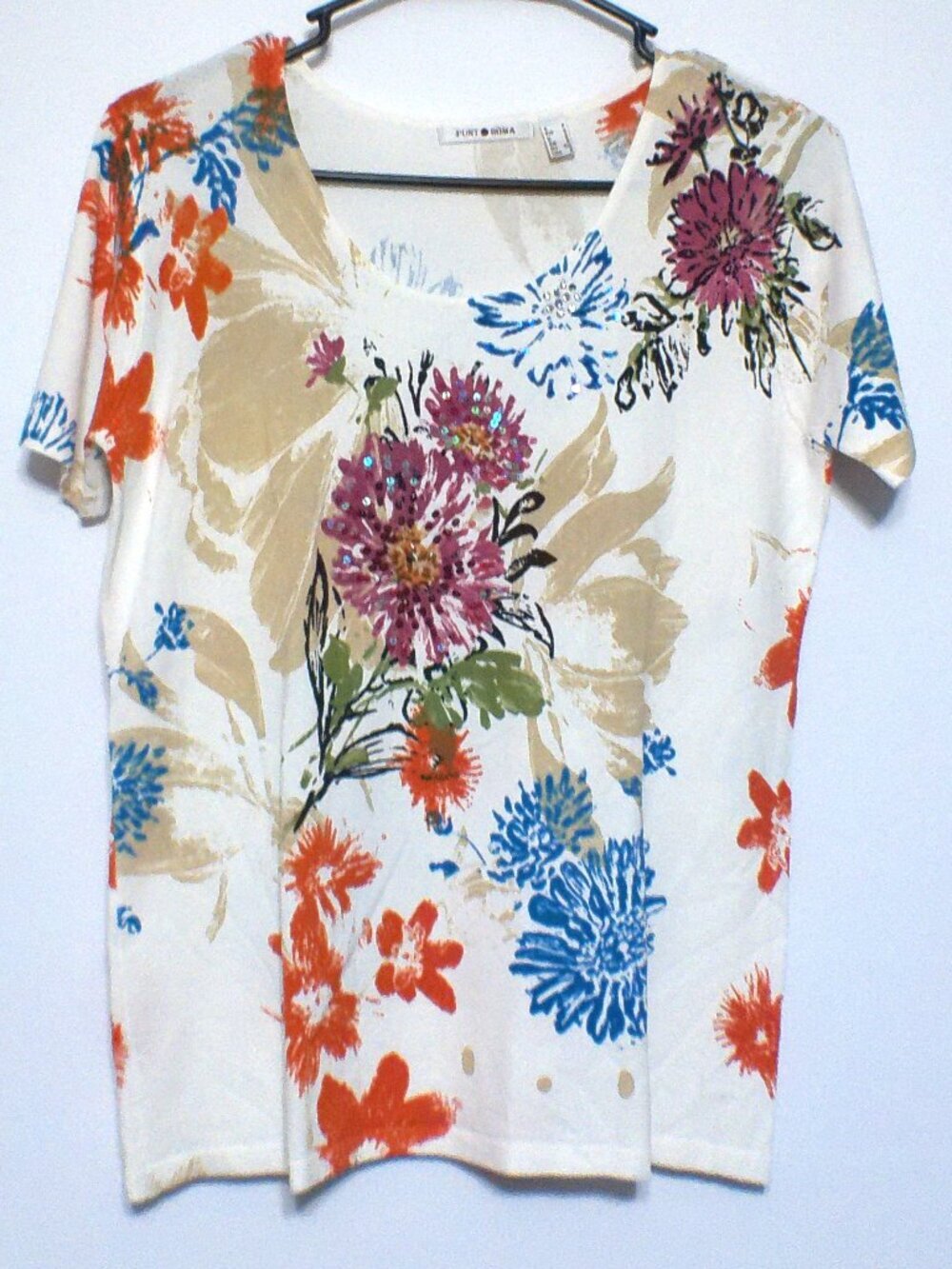 Punt Roma Floral Top Women’s Small Made In USA V-Neck Multicolor Short Sleeve